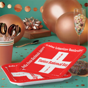 Schweizerischer Nationalfeiertag in vier Sprachen Pappteller