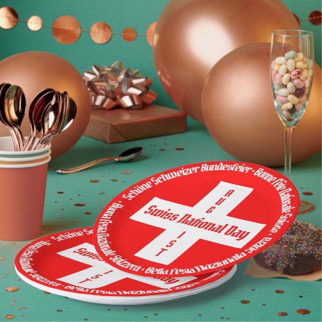 Schweizerischer Nationalfeiertag in vier Sprachen  Pappteller (Multi)