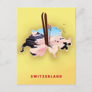 Schweizkarte Ski Reiseplakat. Postkarte