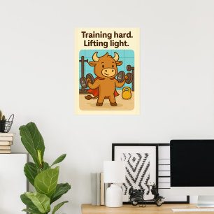 Schwer regnen. Licht heben. - Funny Bullio Gym Po Poster