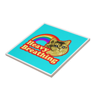 Schwere Atmungs-Katze mit Regenbogen-Liebe Fliese