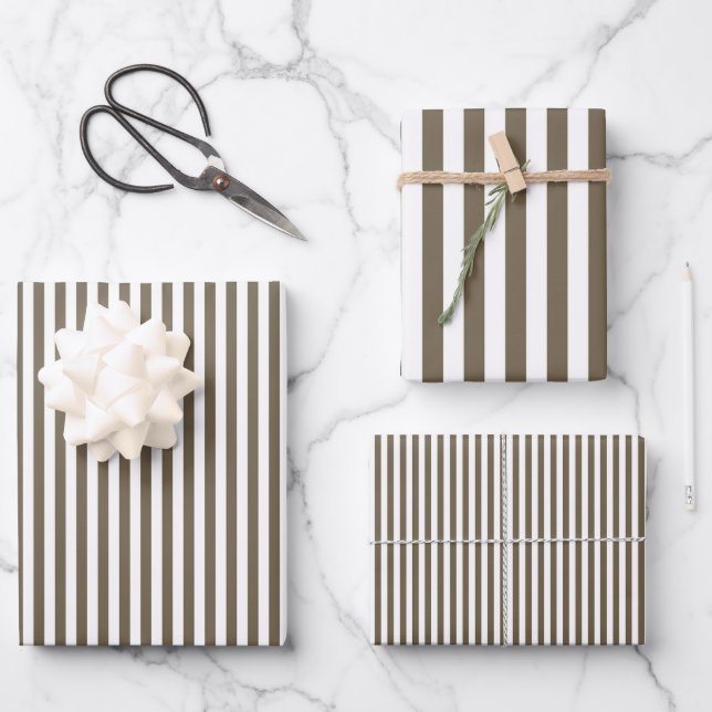Schwere braune und weiße Streifen Geschenkpapier Set (Vorderseite)