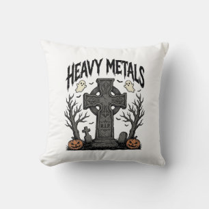 Schwere Metalle Halloween-Friedhofs-Vektordesign_1 Kissen