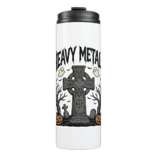 Schwere Metalle Halloween-Friedhofs-Vektordesign_1 Thermosbecher
