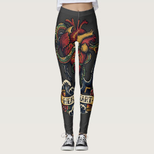 Schwerer Herzanker-Schlangentattoo-Flash-Melanchol Leggings