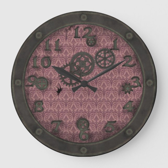Schweres BronzeSteampunk Öffnungs-Rosa Große Wanduhr (Vorderseite)