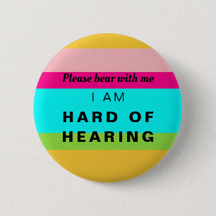 Schwerhörige süße Regenbogenstreifen Neon-Button Button