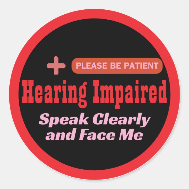 Schwerhörigkeit, elegantes Design - Schwarz und Ro Runder Aufkleber (Vorderseite)