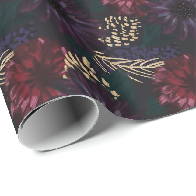 Schwermütiges Blumen-, Gold Pinecone u. geziertes Geschenkpapier (Rolleneckpunkt)
