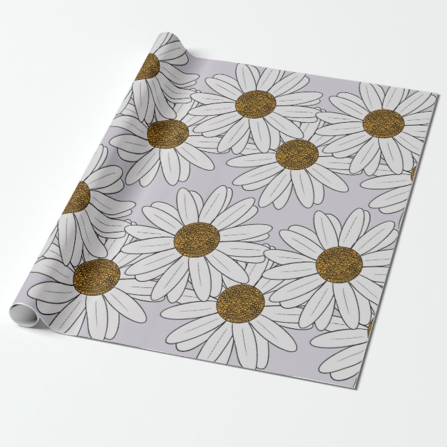 Schwerpunkt White Daisies auf blassrosa Hintergrun Geschenkpapier (Ungerollt)