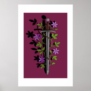 Schwert & Clematis – Mittelalterliche Blumenklinge Poster