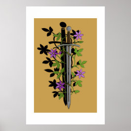 Schwert & Clematis – Mittelalterliche Blumenklinge Poster