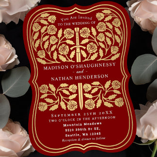 Schwert-Hochzeitseinladung Scarlet Royal Gold Einladung