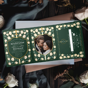 Schwert & Schild Mittelalterliche Fantasy-Hochzeit Dreifach Gefaltete Einladung