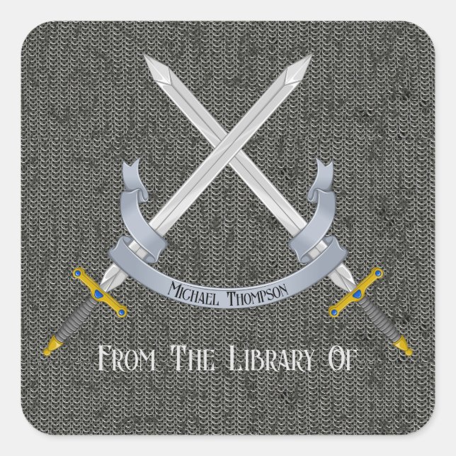 Schwert und Chainmail aus der Bibliothek Quadratischer Aufkleber (Vorderseite)