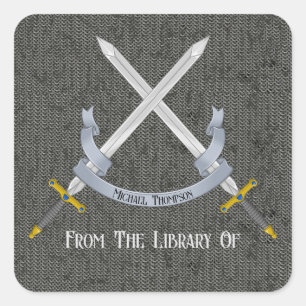 Schwert und Chainmail aus der Bibliothek Quadratischer Aufkleber