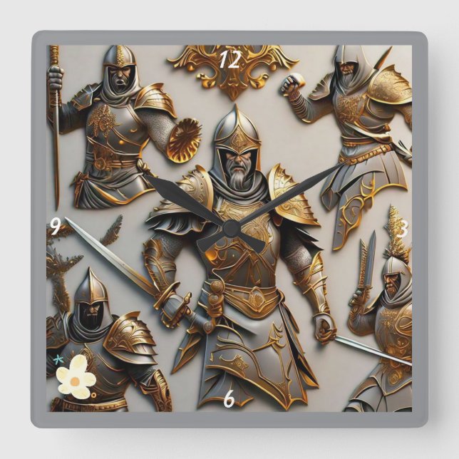 "Schwert und Schild" Quadratische Wanduhr (Vorderseite)