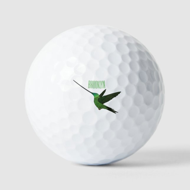 Schwertbillige Darstellung des Kolibris-Cartoon Golfball (Vorderseite)