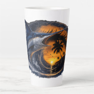Schwertfisch-Sonnenuntergangs-Welle – Surrealistis Milchtasse