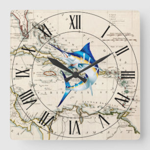 Schwertfisch ~ Westliche Inseln ~ Karibisches Meer Quadratische Wanduhr