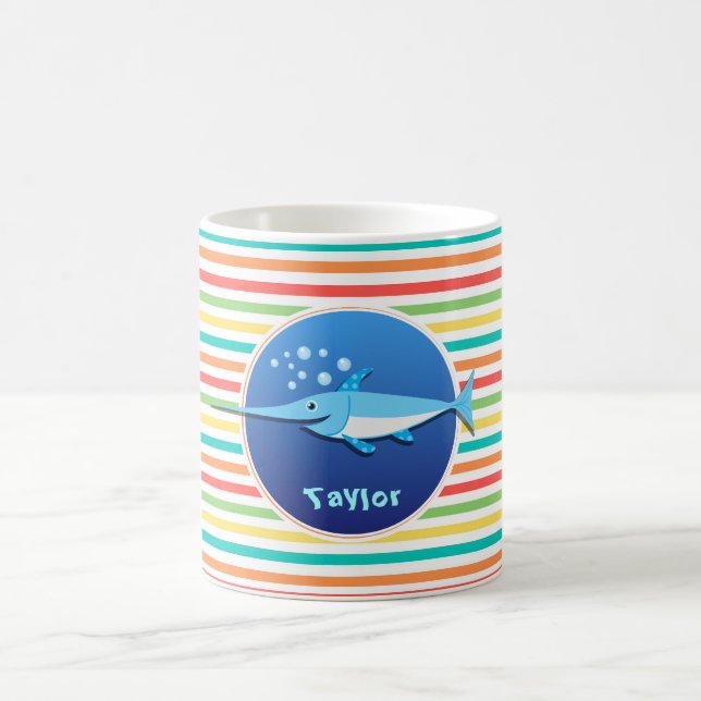 Schwertfische; Helle Regenbogen-Streifen Kaffeetasse (Mittel)