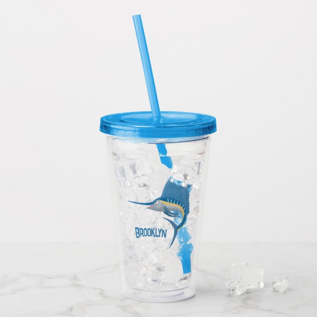 Schwertfischfisch Cartoon Illustration Acryltrinkbecher (Vorderseite Ice)