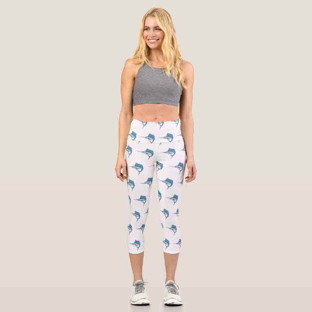 Schwertfischfisch Cartoon Illustration Capri Leggings (Vorderseite)