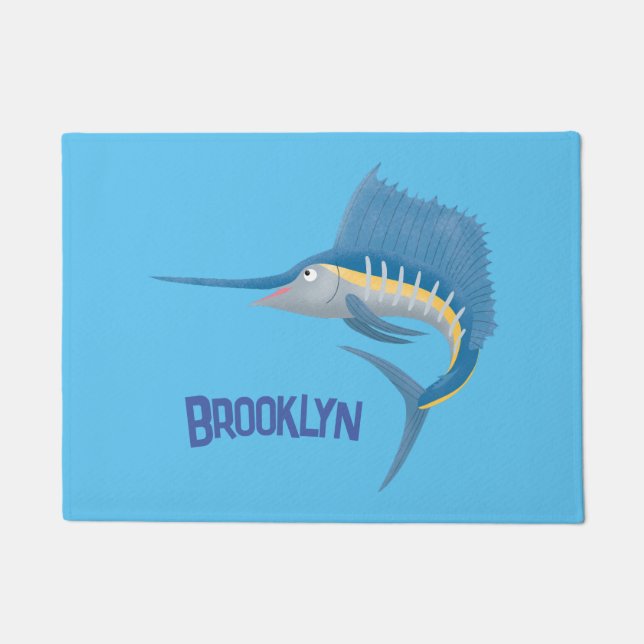 Schwertfischfisch Cartoon Illustration Fußmatte (Vorderseite)
