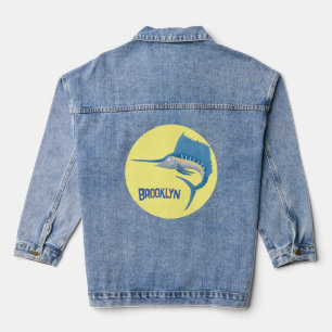 Schwertfischfisch Cartoon Illustration Jeansjacke