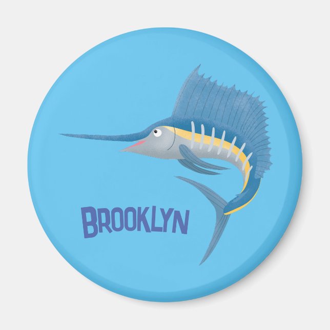 Schwertfischfisch Cartoon Illustration Magnet (Vorne)