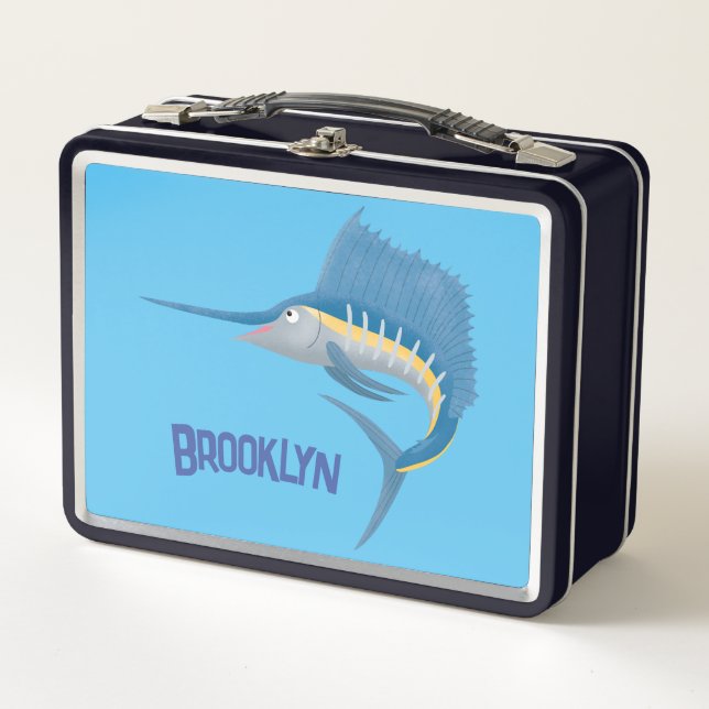 Schwertfischfisch Cartoon Illustration Metall Brotdose (Vorderseite)