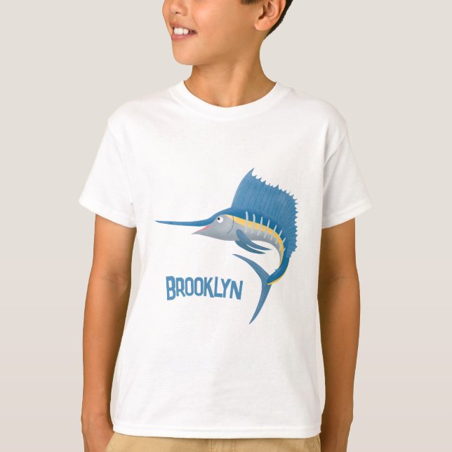 Schwertfischfisch Cartoon Illustration T-Shirt (Vorderseite)