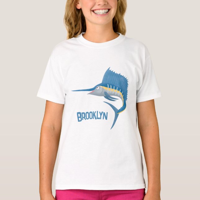 Schwertfischfisch Cartoon Illustration T-Shirt (Vorderseite)