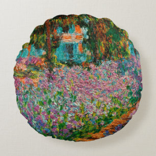 Schwertlilien Monet Garten Giverny Blumen Rundes Kissen