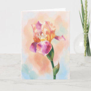Schwertlilienblüte in rosa Aquarell-Kunst-Notizkar Karte