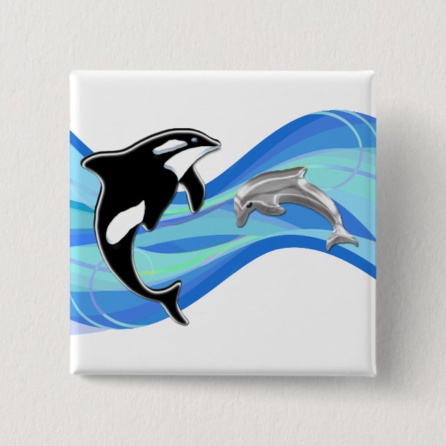 Schwertwal und Delphin in den Wellen Button (Vorderseite)