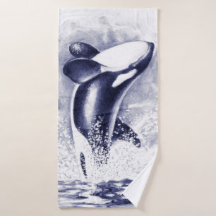 Schwertwal-Wal-Aquarell-Blau Badhandtuch Set