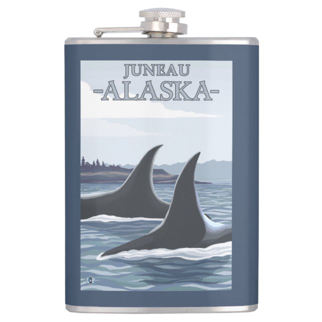 Schwertwal-Wale #1 - Juneau, Alaska Flachmann (Vorderseite)