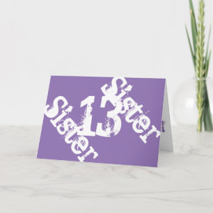 Schwester, 13. Geburtstag, weiß auf Pueple. Karte