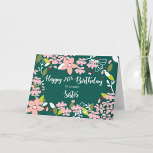 Schwester 26. Geburtstag Grüne Blume Karte