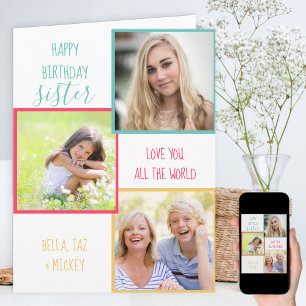 Schwester 3 Foto-Collage Personalisierter Geburtst Karte