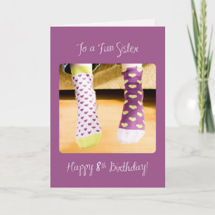 Schwester 8. Geburtstag Crazy Socken Karte