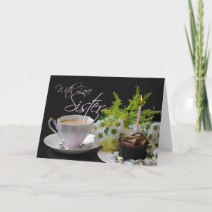 Schwester A Birthday Tee Yum Teekuchen Blume Karte