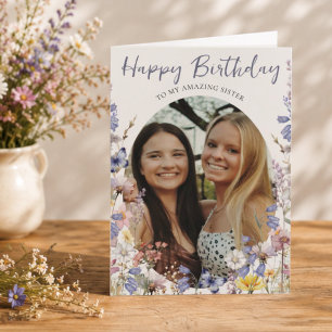Schwester Alles Gute zum Geburtstag Wildblumen Fot Karte