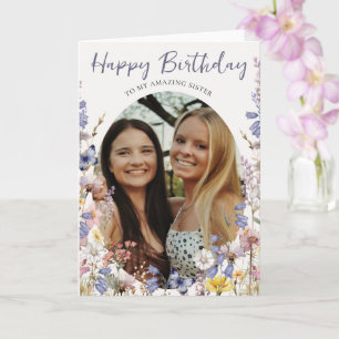 Schwester Alles Gute zum Geburtstag Wildblumen Fot Karte
