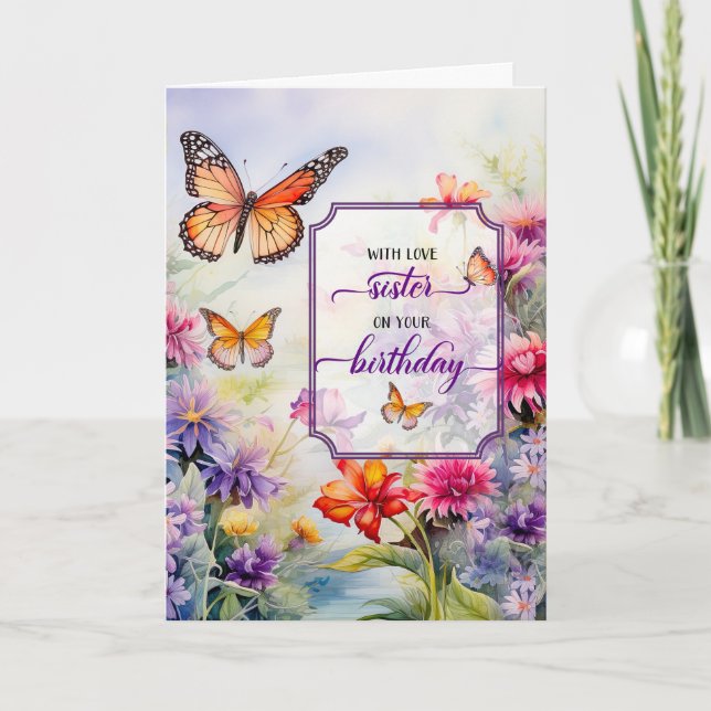 Schwester auf ihrem Geburtstagsgärten, Wildblume Karte (Vorderseite)