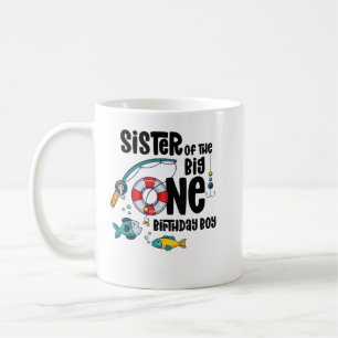 Schwester Big One 1-jähriger Junge Fischen Geburts Kaffeetasse