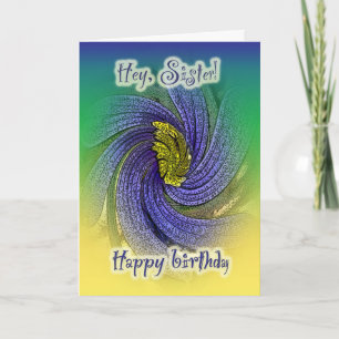 Schwester Birthday Blue-Mit Augen-Grass Card Karte