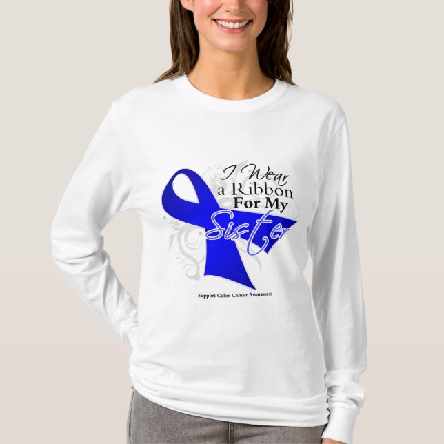 Schwester-blaues Band - Darmkrebs T-Shirt (Vorderseite)