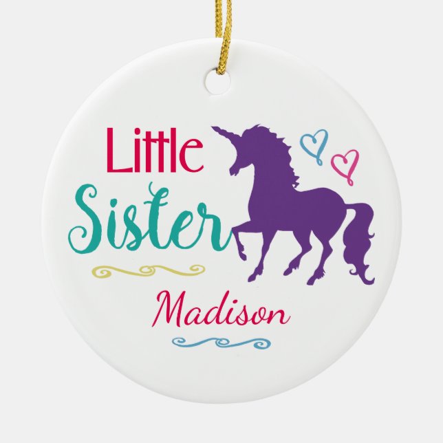 Schwester-buntes Einhorn-kleine Keramikornament (Vorne)